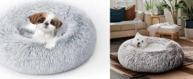 SunStyle Home Small Dog Bed, Machine Washable Donut Round Calming Dog Cat Bed