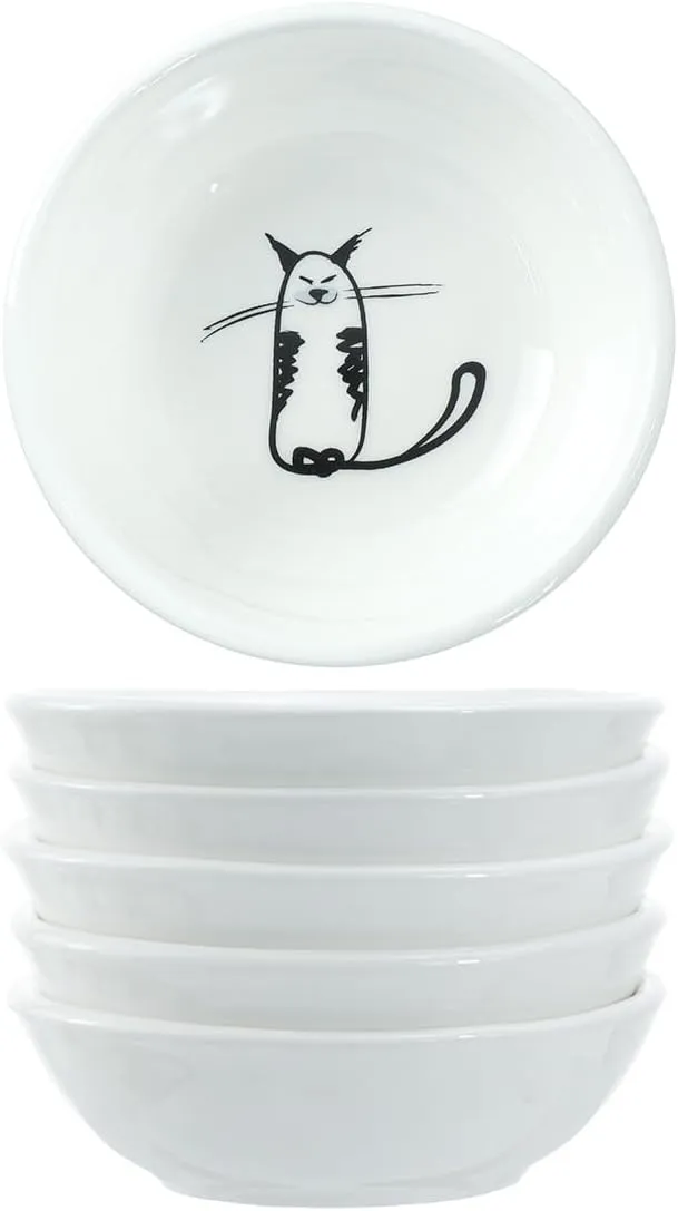 Super Cute Cat Ceramic Sauce Dish/Seasoning Bowl/Sushi Soy Dipping Bowl/Appetizer Plates/Serving Dish for Kitchen Home (Set of 6)