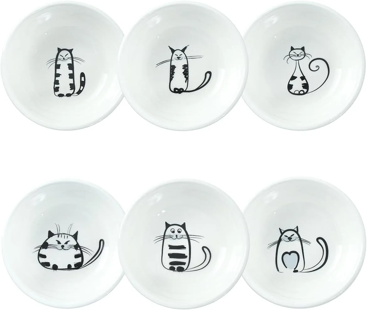 Super Cute Cat Ceramic Sauce Dish/Seasoning Bowl/Sushi Soy Dipping Bowl/Appetizer Plates/Serving Dish for Kitchen Home (Set of 6)