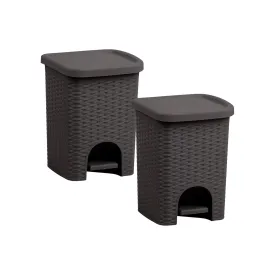 Superio 2-Pack 6L Step Pedal Trash Can - Wicker Design, Hidden Mechanism, Durable Plastic, Ideal for Desktop, Countertop, Pet Waste - Brown