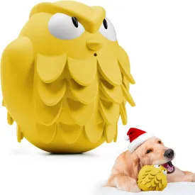 Tough Chew Dog Toys for Aggressive Chewers Giggle Ball Owl Rubber Interactive Treat Dispensing Slow Feeder Indestructible Teething Toys for Small Medium Large Dogs (Yellow)