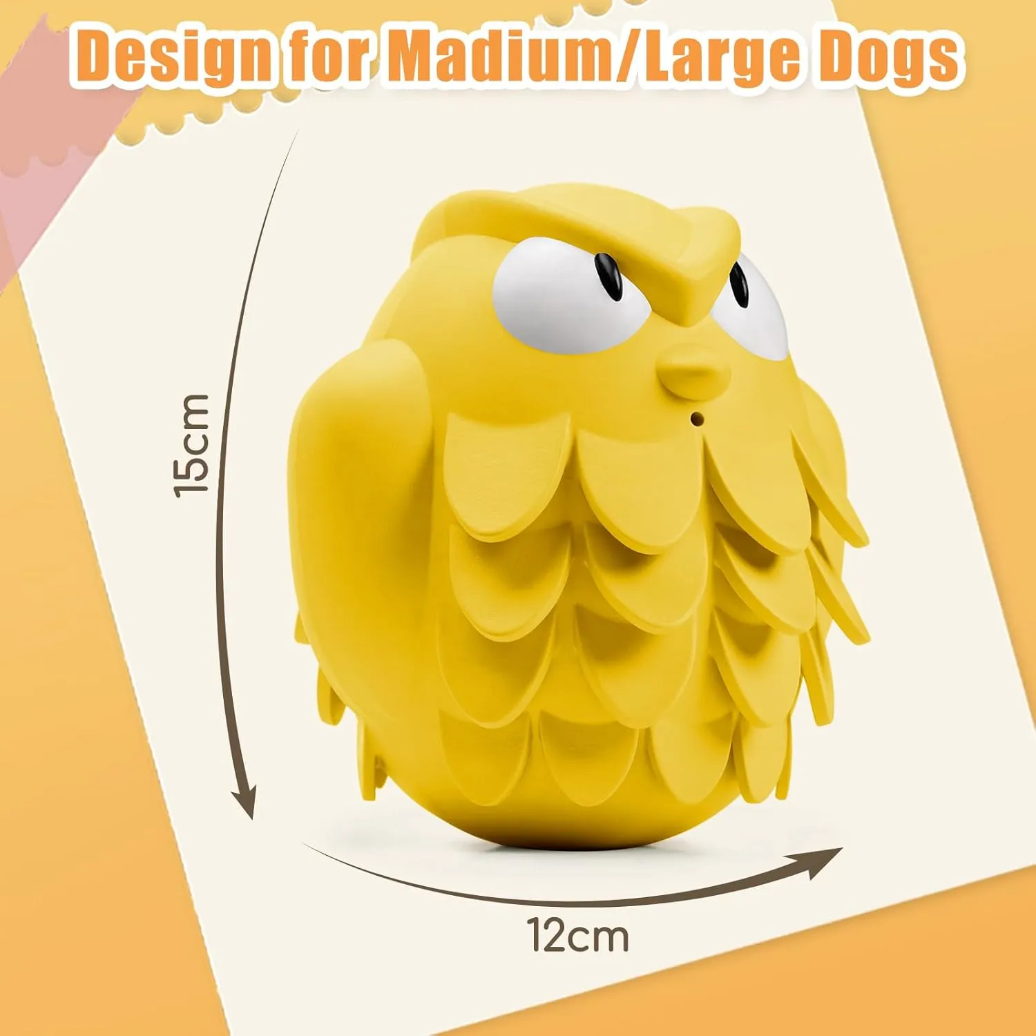 Tough Chew Dog Toys for Aggressive Chewers Giggle Ball Owl Rubber Interactive Treat Dispensing Slow Feeder Indestructible Teething Toys for Small Medium Large Dogs (Yellow)