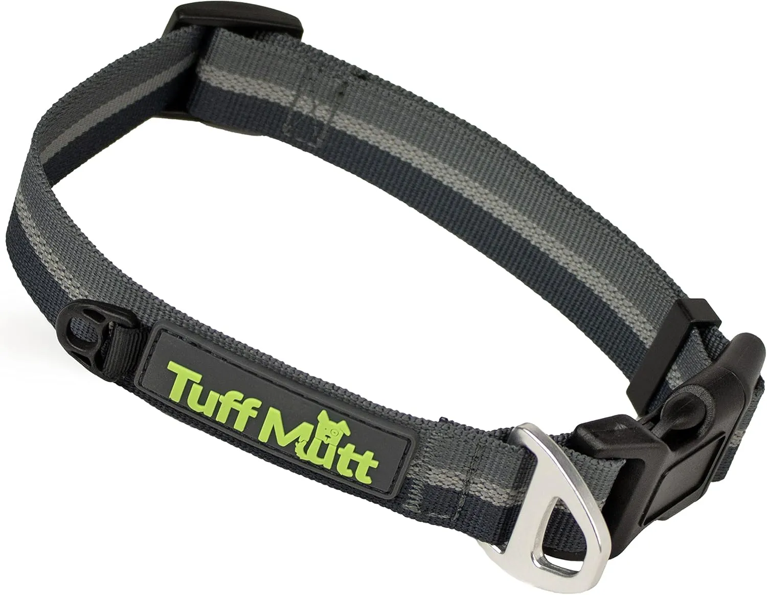 Tuff Mutt Dog Collars for Medium and Large Dogs, Reflective for High Visibility, Quick Release Buckle, Durable 1 Inch Wide Polyester, Fits 14-20 Inch Neck (Medium, Gray)