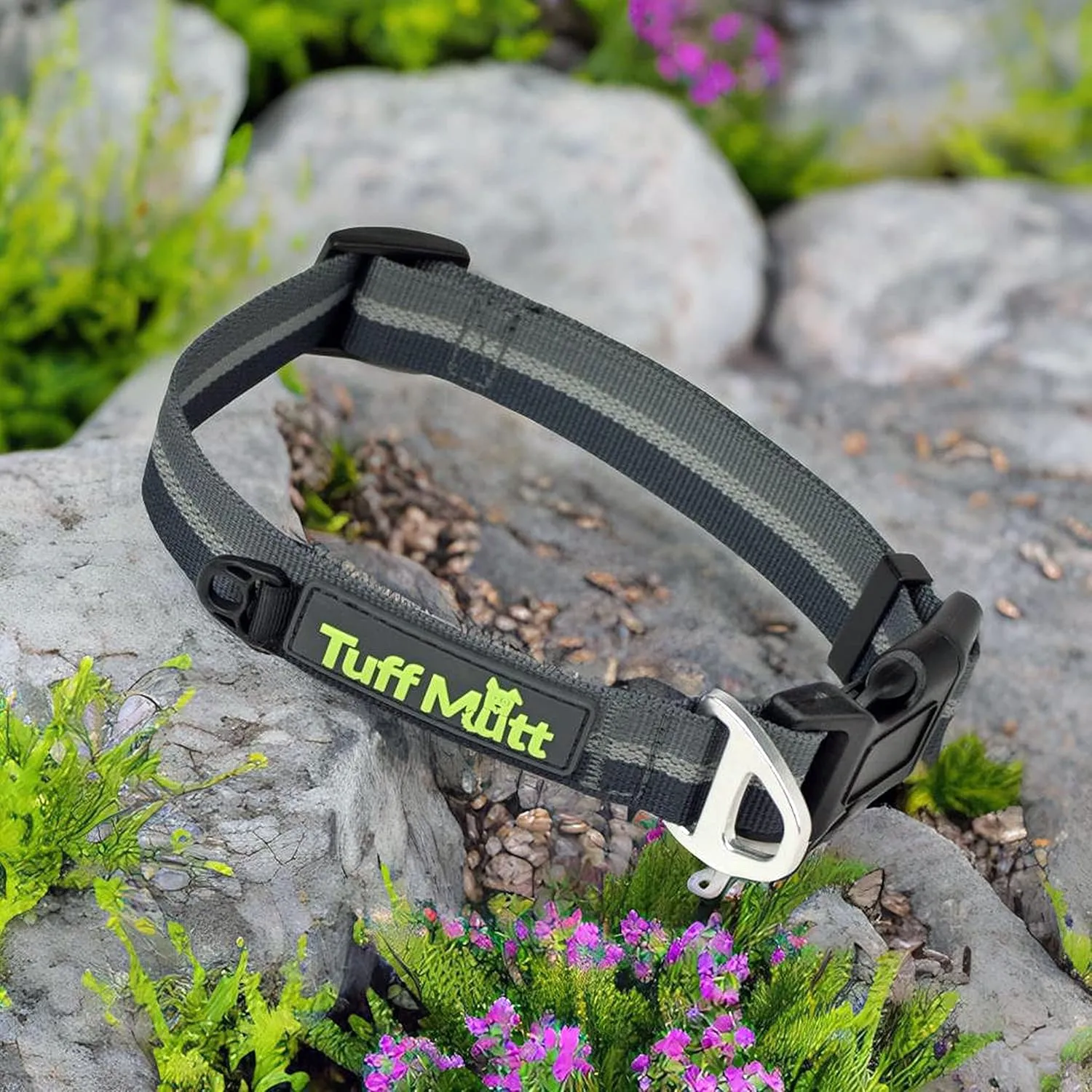 Tuff Mutt Dog Collars for Medium and Large Dogs, Reflective for High Visibility, Quick Release Buckle, Durable 1 Inch Wide Polyester, Fits 14-20 Inch Neck (Medium, Gray)