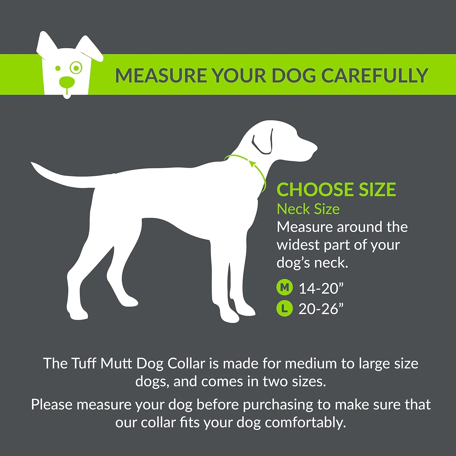 Tuff Mutt Dog Collars for Medium and Large Dogs, Reflective for High Visibility, Quick Release Buckle, Durable 1 Inch Wide Polyester, Fits 14-20 Inch Neck (Medium, Gray)