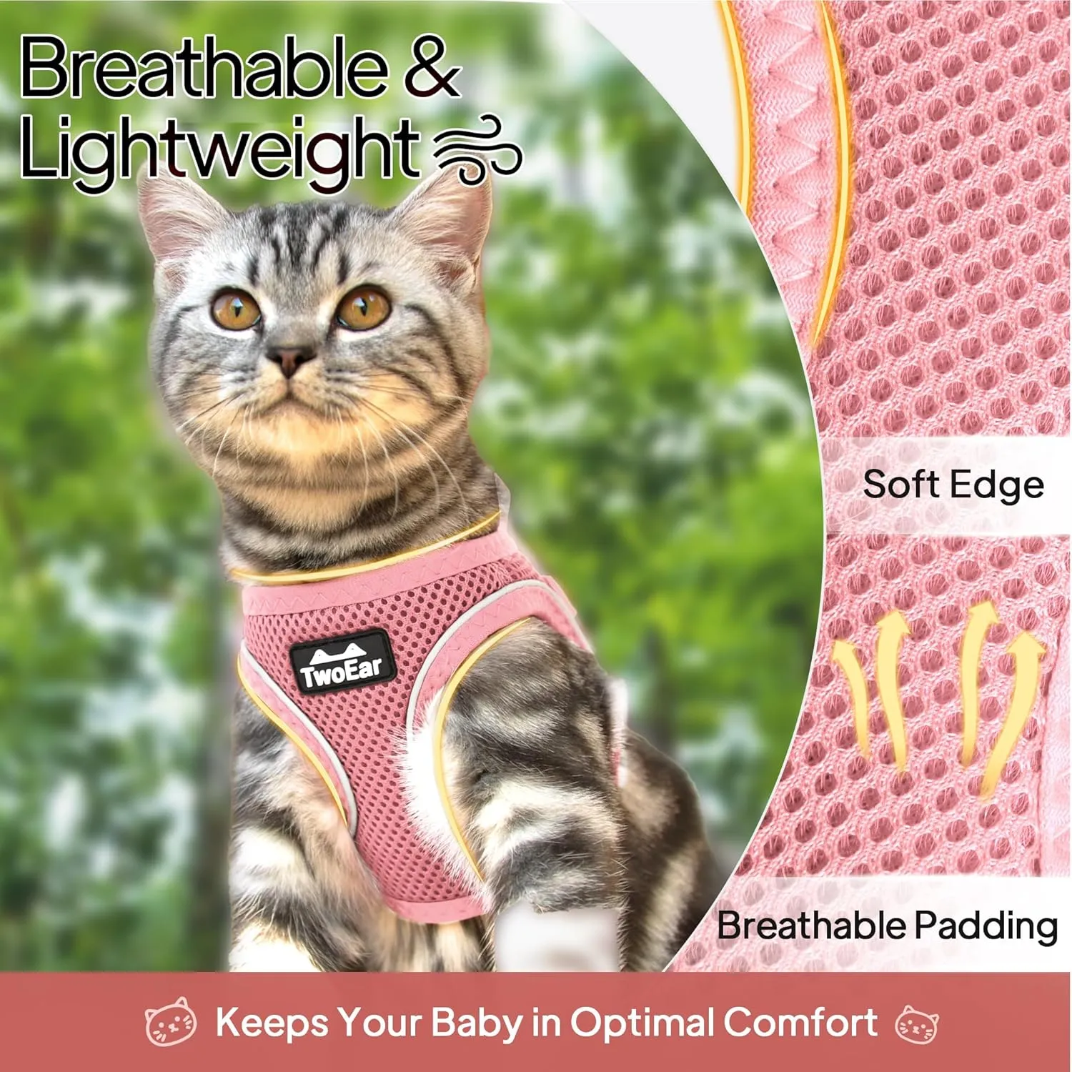 TwoEar Cat Harness Escape Proof, Soft Dog Vest Harness Adjustable, Breathable Mesh Step-in Puppy Walking Jacket Reflective Easy Control for Extral Small Pets for Outdoor Walking (XXXS, Pink)