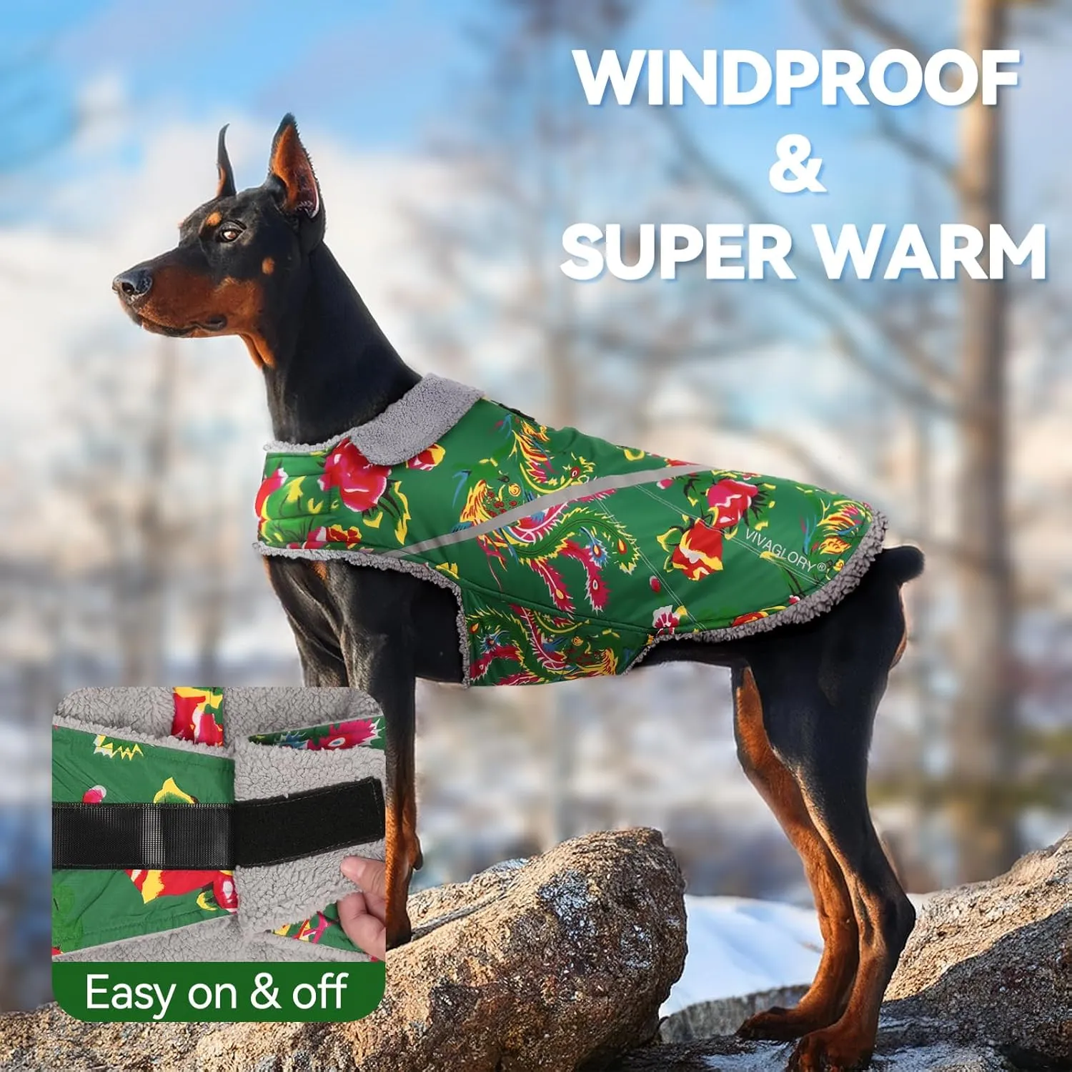 VIVAGLORY Warm Dog Fleece Vest Jacket with Two-Way Zipper Opening, Pet Jacket with Fleece Lining for Small Pets, Northeast Florals-Green, XXS