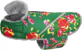 VIVAGLORY Warm Dog Fleece Vest Jacket with Two-Way Zipper Opening, Pet Jacket with Fleece Lining for Small Pets, Northeast Florals-Green, XXS