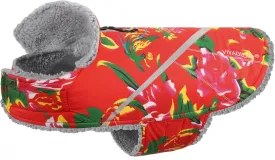 VIVAGLORY Warm Dog Fleece Vest Jacket with Two-Way Zipper Opening, Pet Jacket with Fleece Lining for Small Pets, Northeast Florals-Red, XXS