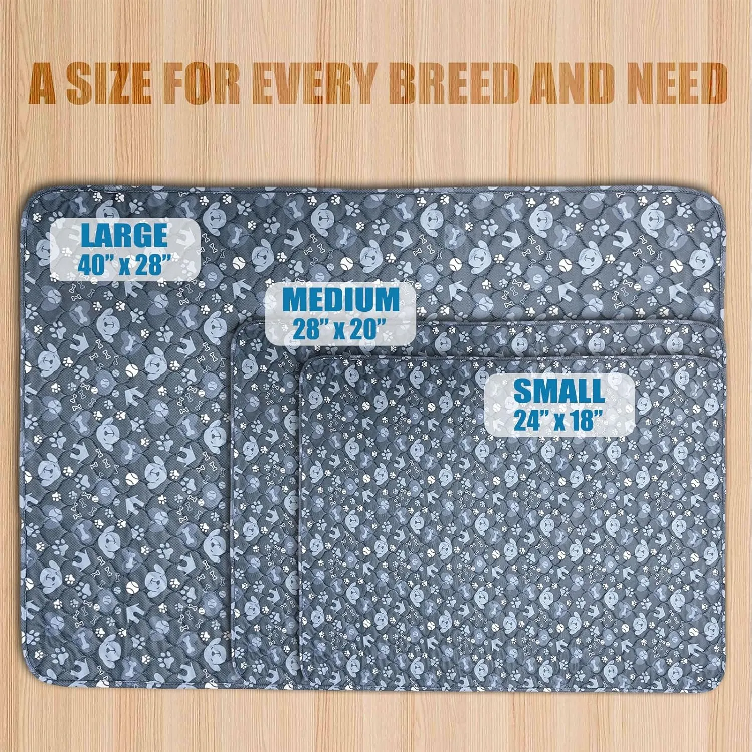 Washable Pee Pads for Dogs - 2 Pcs 18"x24" Blue Superior Reusable Puppy Pet Training Pad - Waterproof, Non-Slip Grip Protects Against Urine Leakage, Prevents Slipping & Bunching