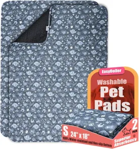 Washable Pee Pads for Dogs - 2 Pcs 18"x24" Blue Superior Reusable Puppy Pet Training Pad - Waterproof, Non-Slip Grip Protects Against Urine Leakage, Prevents Slipping & Bunching