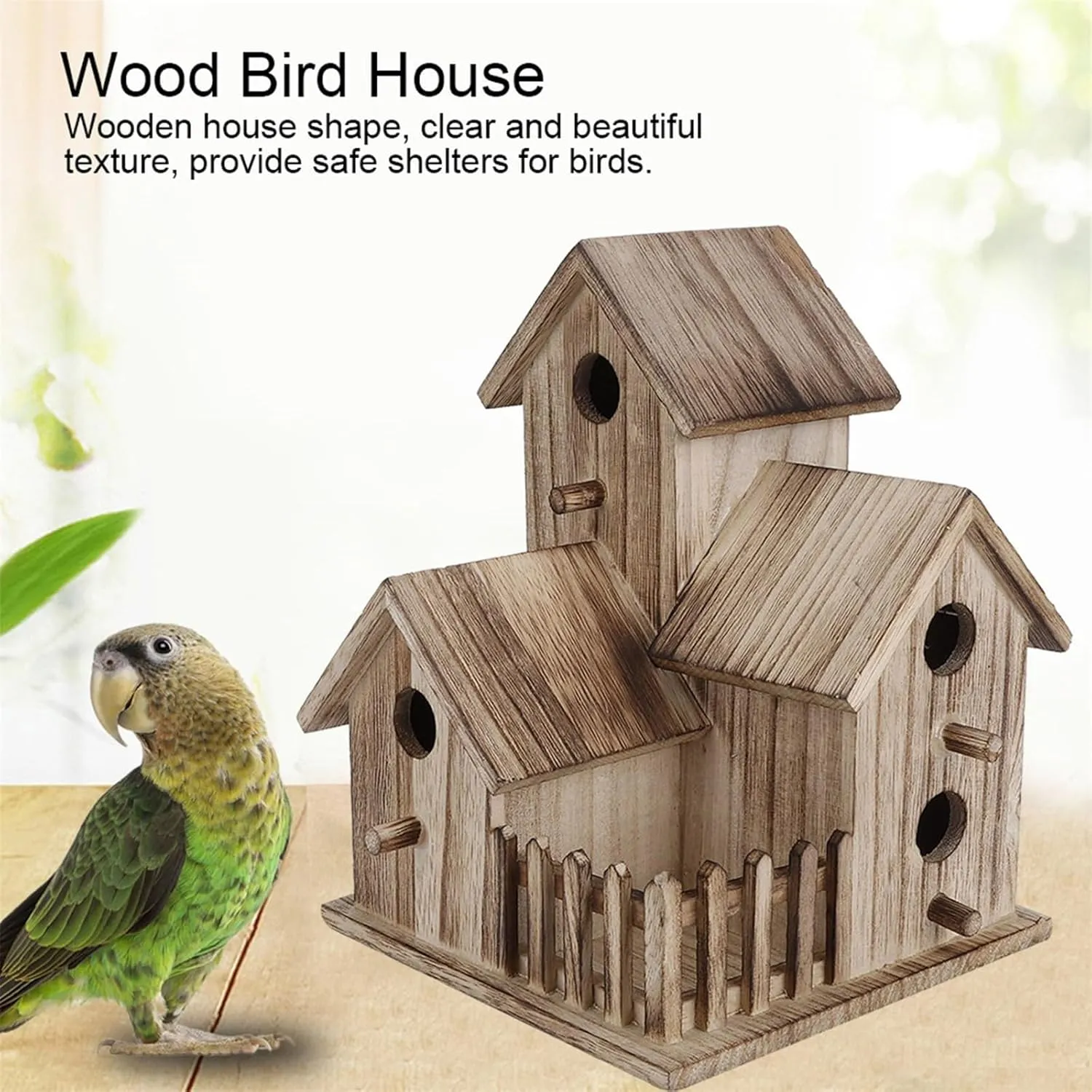 Wood Bird House Outdoor Birdhouse Wooden Birdhouse Small Outdoor Garden Bird Nesting Box Bird House Pet Decoration Squirrel Head Feeder (Beige, One Size)