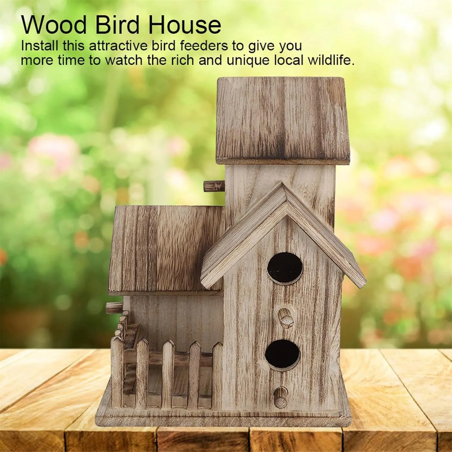 Wood Bird House Outdoor Birdhouse Wooden Birdhouse Small Outdoor Garden Bird Nesting Box Bird House Pet Decoration Squirrel Head Feeder (Beige, One Size)