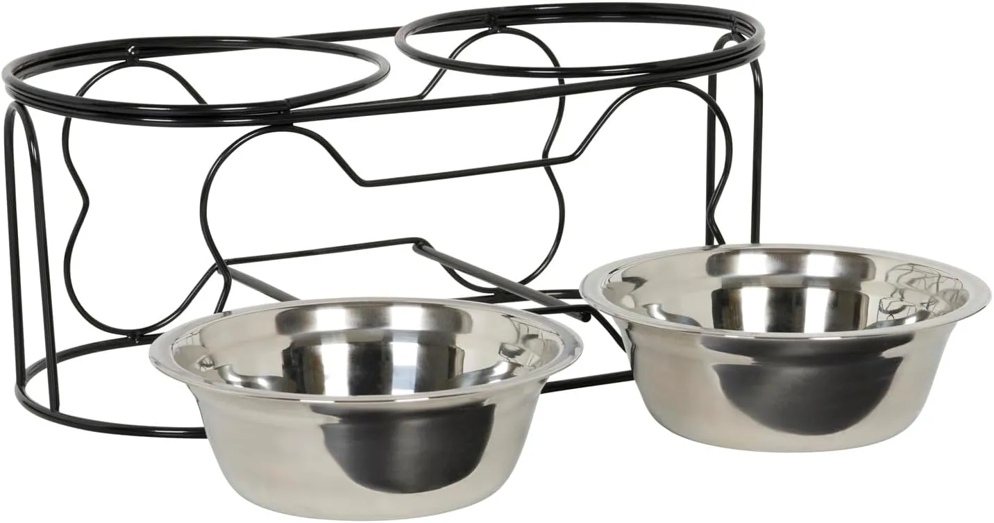 YML 5-Inch Wrought Iron Stand with Small Double Stainless Steel Feeder Bowl