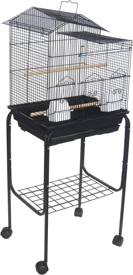 YML 5894 3/8" Bar Spacing Villa Top Bird Cage with Stand, 18" x 14"/Small, Black